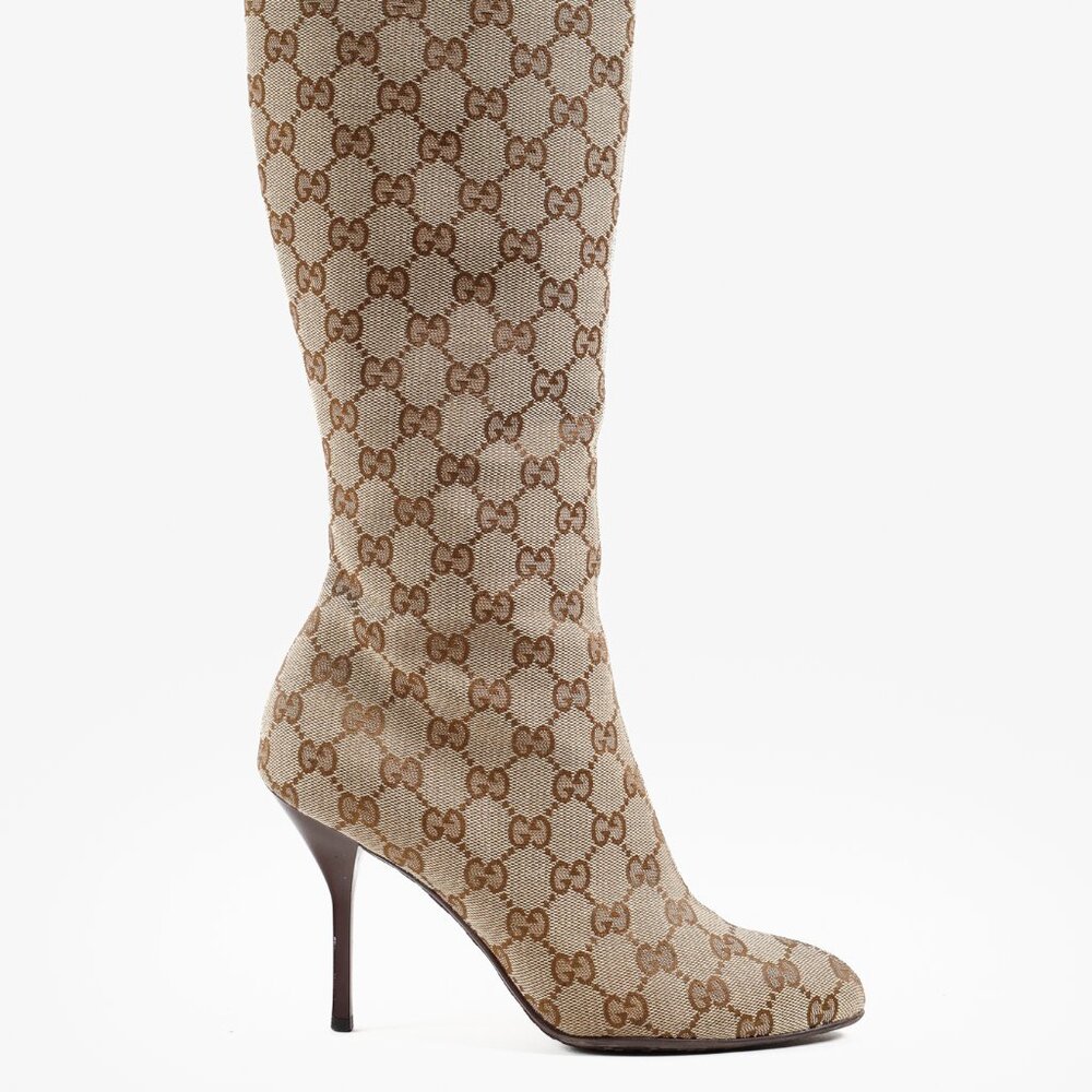 *SOLD* Gucci Brown GG Monogram Canvas Calf Length Boot - Picture 2 of 13
